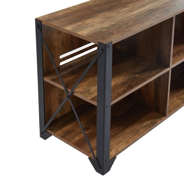 Gray Walnut & Rustic Oak 6-Shelf TV Stand Media Console, Fits up to 65" TV