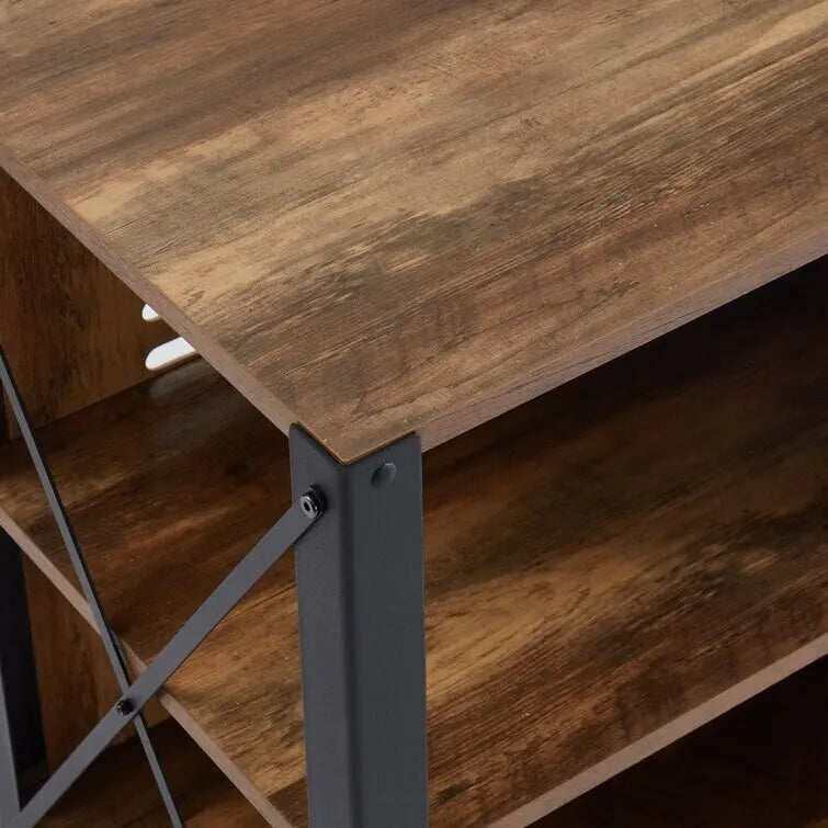Gray Walnut & Rustic Oak 6-Shelf TV Stand Media Console, Fits up to 65" TV