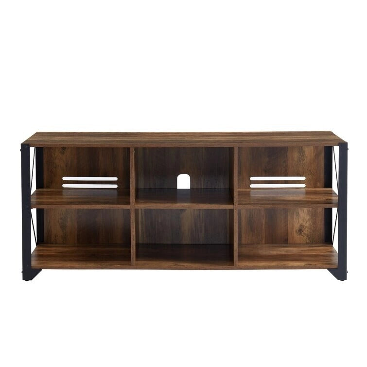 Gray Walnut & Rustic Oak 6-Shelf TV Stand Media Console, Fits up to 65" TV