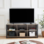 Gray Walnut & Rustic Oak 6-Shelf TV Stand Media Console, Fits up to 65" TV