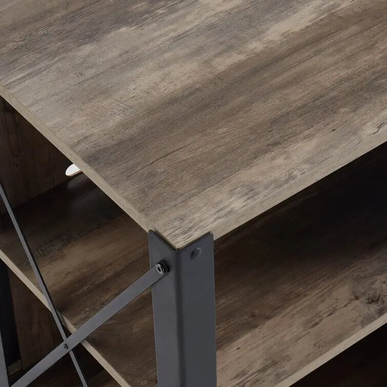 Gray Walnut & Rustic Oak 6-Shelf TV Stand Media Console, Fits up to 65" TV