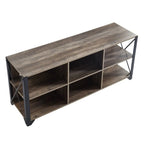 Gray Walnut & Rustic Oak 6-Shelf TV Stand Media Console, Fits up to 65" TV