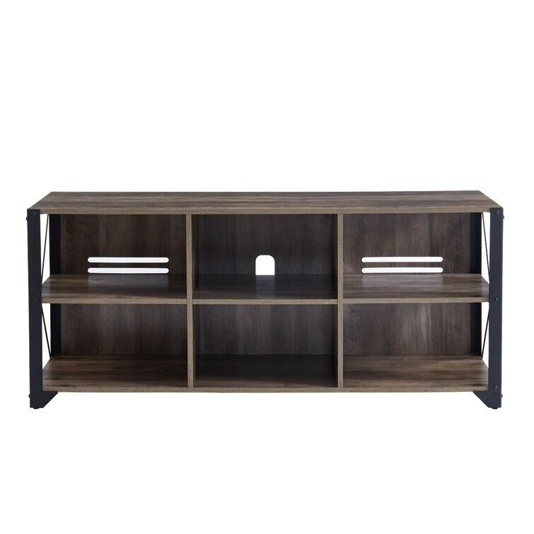 Gray Walnut & Rustic Oak 6-Shelf TV Stand Media Console, Fits up to 65" TV