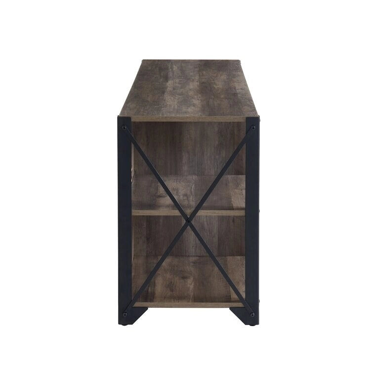 Gray Walnut & Rustic Oak 6-Shelf TV Stand Media Console, Fits up to 65" TV