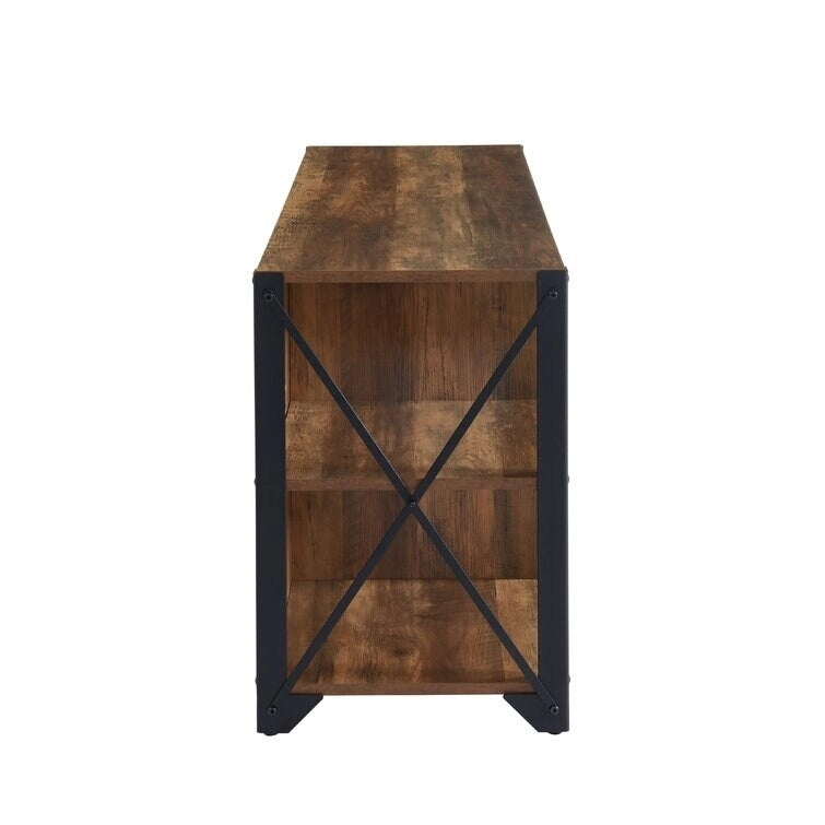 Gray Walnut & Rustic Oak 6-Shelf TV Stand Media Console, Fits up to 65" TV