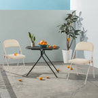 Beige PU Leather Padded Folding Chair, Metal Frame, Set of 2
