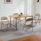 Beige PU Leather Padded Folding Chair, Metal Frame, Set of 2