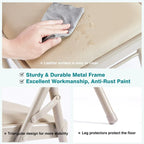 Beige PU Leather Padded Folding Chair, Metal Frame, Set of 2