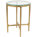 Gold / Silver Metal Textured Side End Table with Clear Glass Top, Modern Style, 1-Person