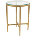 Gold / Silver Metal Textured Side End Table with Clear Glass Top, Modern Style, 1-Person