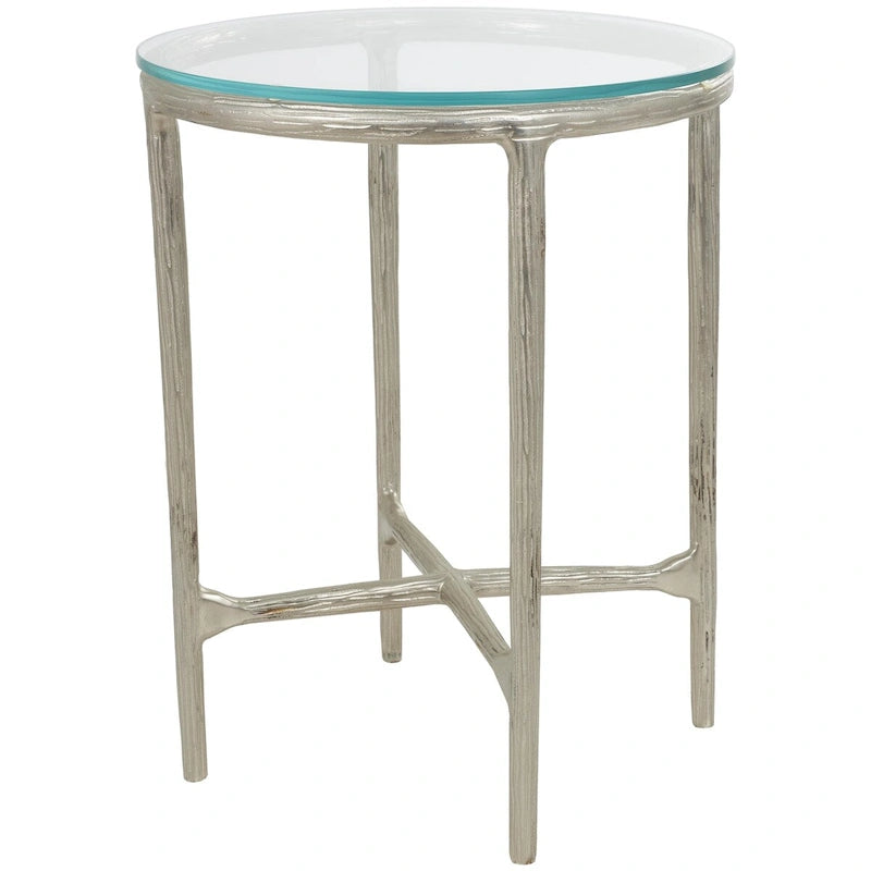 Gold / Silver Metal Textured Side End Table with Clear Glass Top, Modern Style, 1-Person