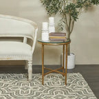 Gold / Silver Metal Textured Side End Table with Clear Glass Top, Modern Style, 1-Person