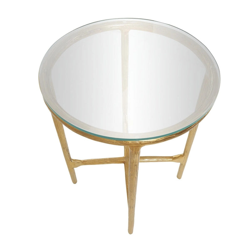 Gold / Silver Metal Textured Side End Table with Clear Glass Top, Modern Style, 1-Person