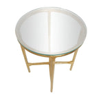 Gold / Silver Metal Textured Side End Table with Clear Glass Top, Modern Style, 1-Person