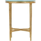 Gold / Silver Metal Textured Side End Table with Clear Glass Top, Modern Style, 1-Person