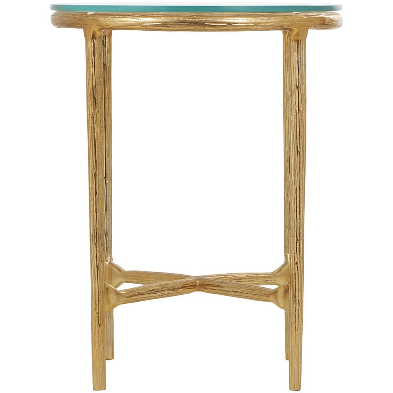 Gold / Silver Metal Textured Side End Table with Clear Glass Top, Modern Style, 1-Person