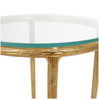 Gold / Silver Metal Textured Side End Table with Clear Glass Top, Modern Style, 1-Person