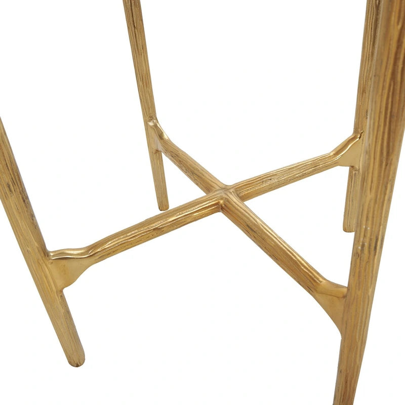 Gold / Silver Metal Textured Side End Table with Clear Glass Top, Modern Style, 1-Person