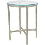 Gold / Silver Metal Textured Side End Table with Clear Glass Top, Modern Style, 1-Person