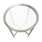 Gold / Silver Metal Textured Side End Table with Clear Glass Top, Modern Style, 1-Person