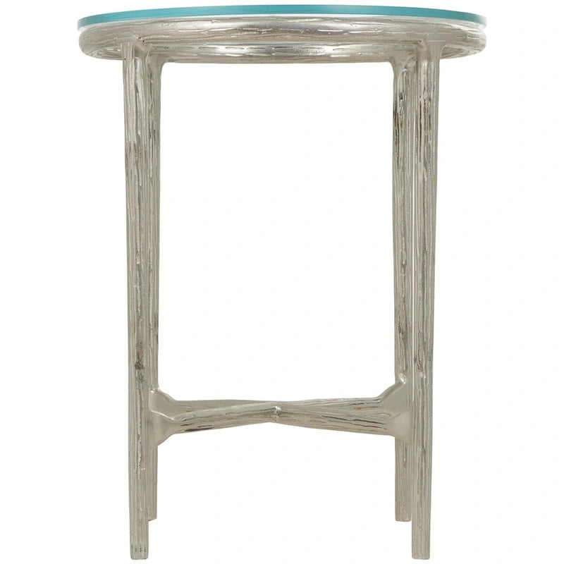 Gold / Silver Metal Textured Side End Table with Clear Glass Top, Modern Style, 1-Person