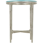 Gold / Silver Metal Textured Side End Table with Clear Glass Top, Modern Style, 1-Person