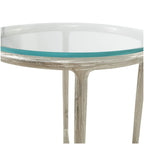 Gold / Silver Metal Textured Side End Table with Clear Glass Top, Modern Style, 1-Person