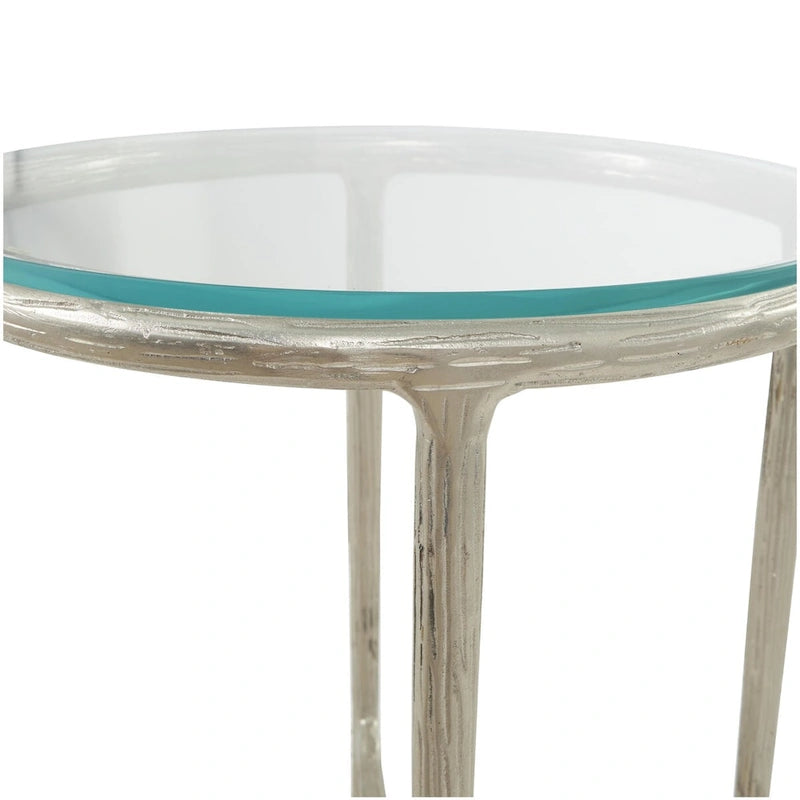 Gold / Silver Metal Textured Side End Table with Clear Glass Top, Modern Style, 1-Person