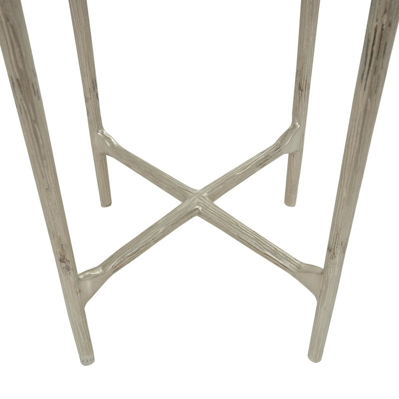 Gold / Silver Metal Textured Side End Table with Clear Glass Top, Modern Style, 1-Person