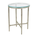 Gold / Silver Metal Textured Side End Table with Clear Glass Top, Modern Style, 1-Person
