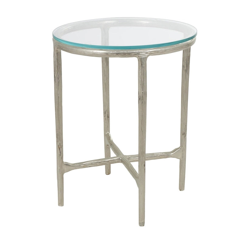 Gold / Silver Metal Textured Side End Table with Clear Glass Top, Modern Style, 1-Person