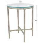 Gold / Silver Metal Textured Side End Table with Clear Glass Top, Modern Style, 1-Person