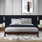 Brown King Platform Bed Frame, Solid Wood, 1-Person