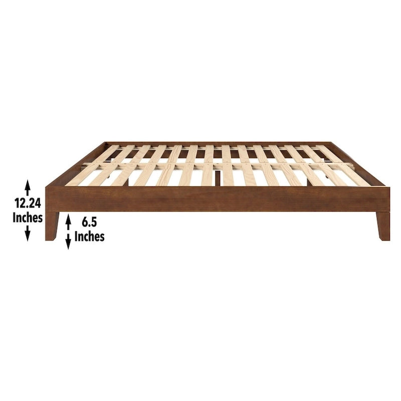 Brown King Platform Bed Frame, Solid Wood, 1-Person