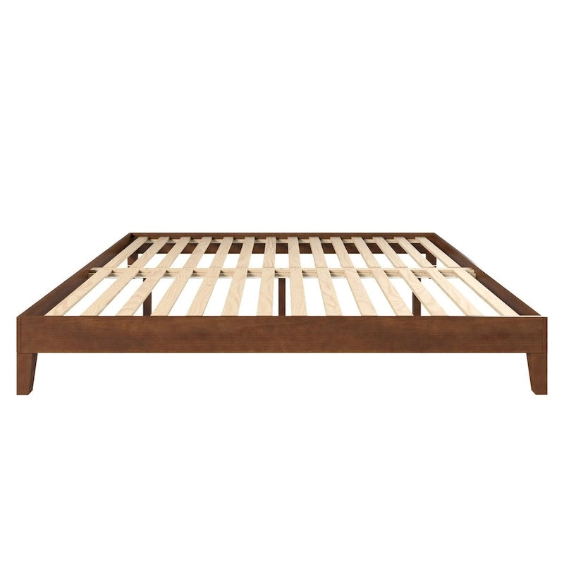 Brown King Platform Bed Frame, Solid Wood, 1-Person