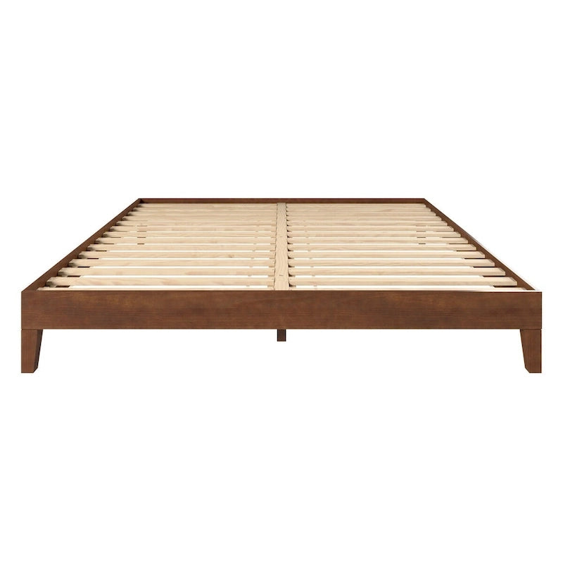 Brown King Platform Bed Frame, Solid Wood, 1-Person
