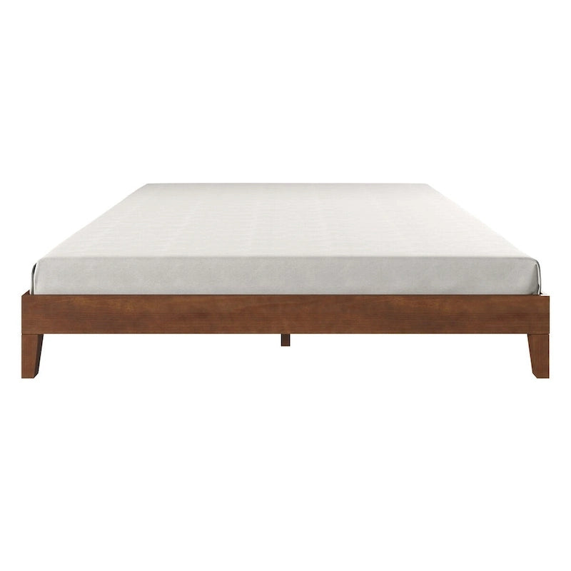 Brown King Platform Bed Frame, Solid Wood, 1-Person