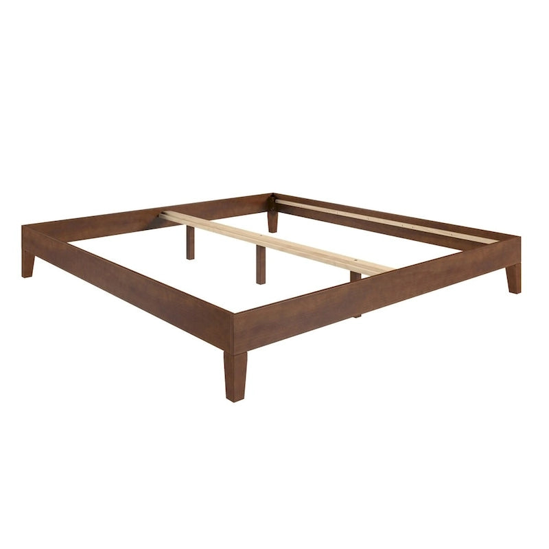 Brown King Platform Bed Frame, Solid Wood, 1-Person