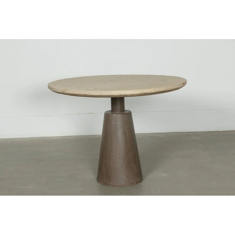 39" Round Pedestal Table, Weathered Natural Wood, Seats 2