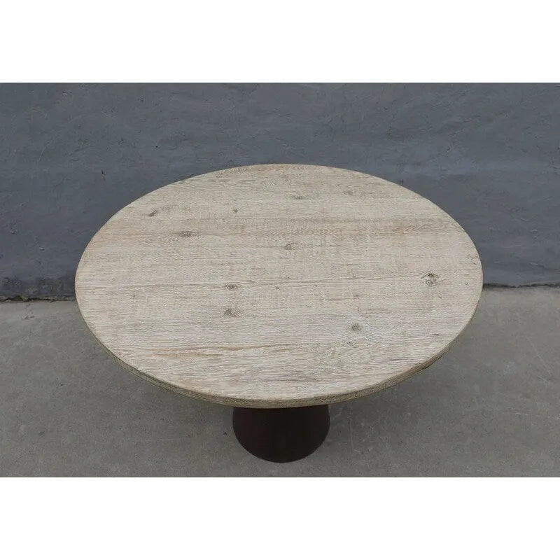 39" Round Pedestal Table, Weathered Natural Wood, Seats 2