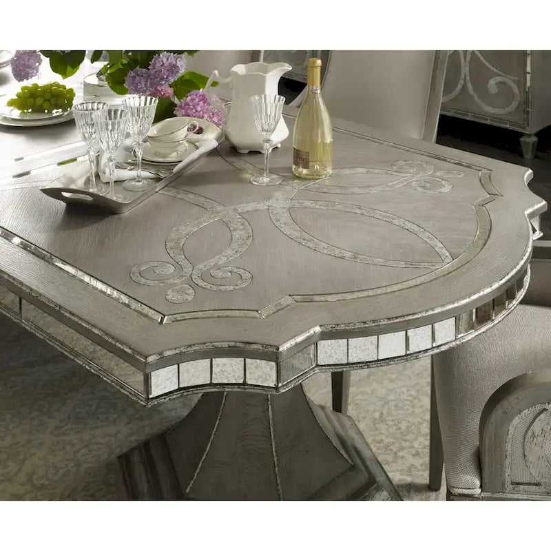 Greige Extendable Dining Table with Mirror Inlays, Seats 6–10