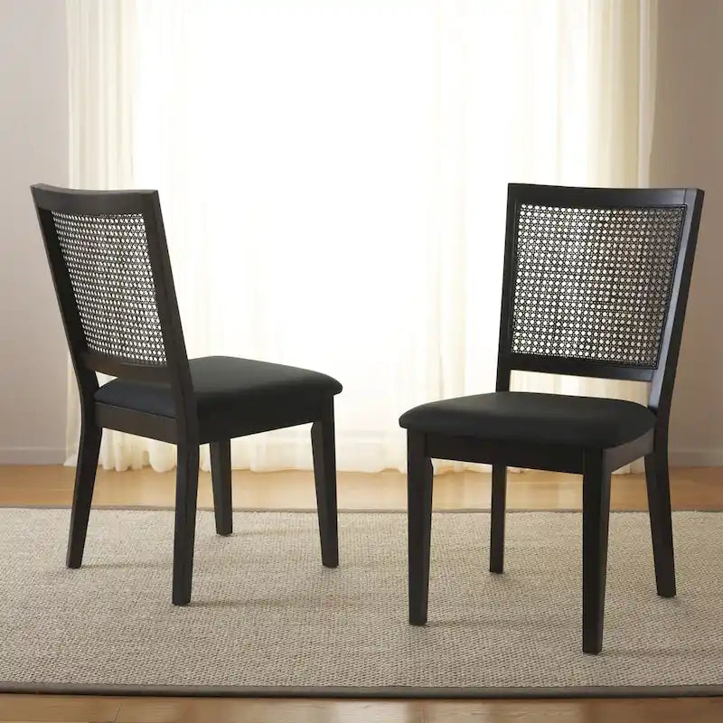Black Rattan Back Dining Chair, Set of 2