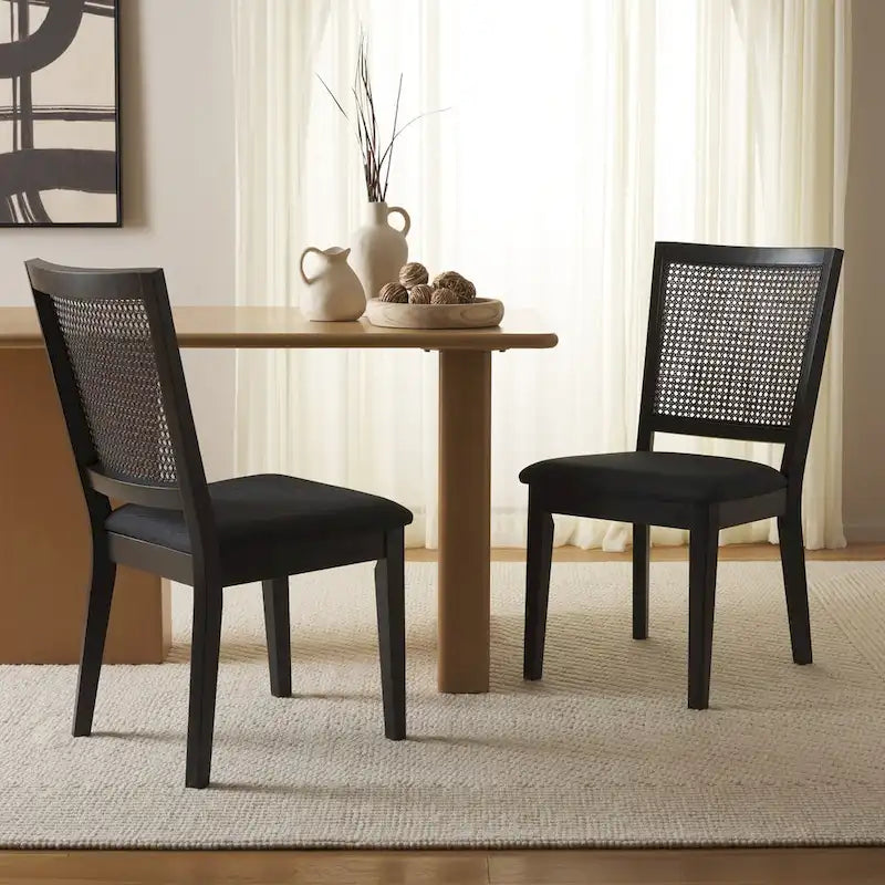 Black Rattan Back Dining Chair, Set of 2