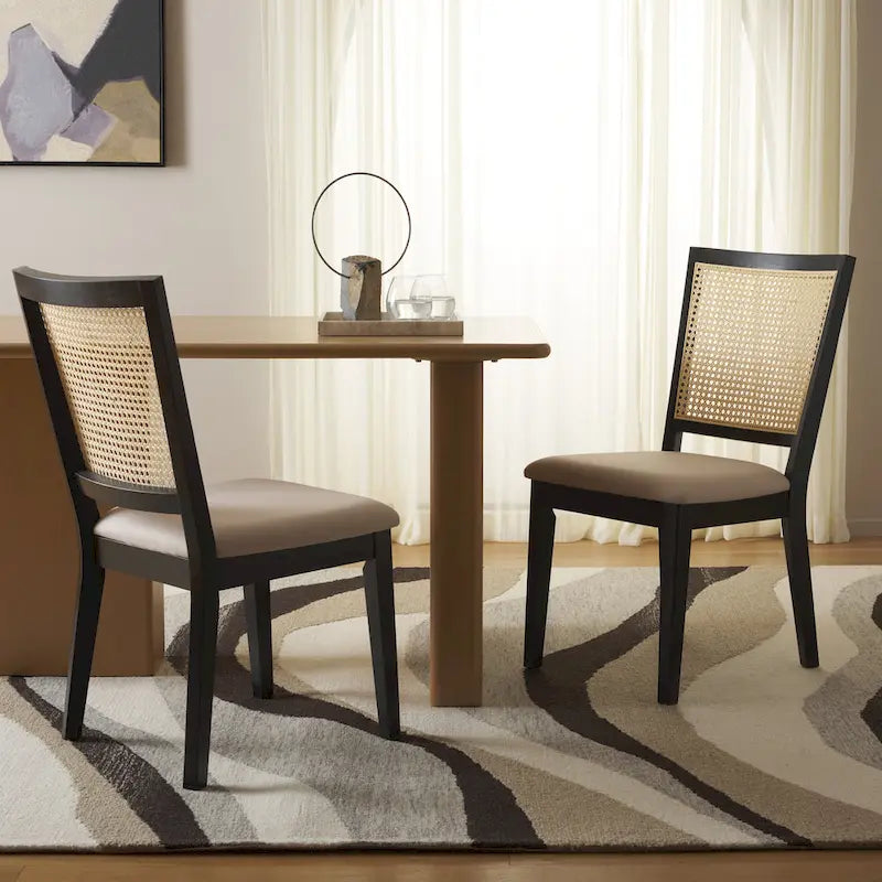 Black Rattan Back Dining Chair, Set of 2